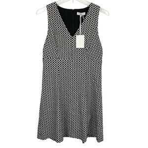 1.State Sleeveless V-Neck Fit & Flare Geometric Dress Black White Size Small
